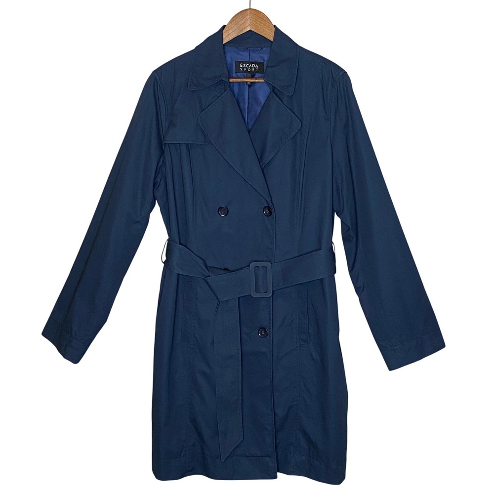 Escada Sport Camilla Womens Trench Coat US 8-10 IT 44 Navy Blue Double Breasted